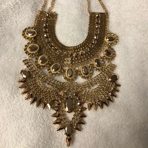 Intricate Goldtone Choker Bib Necklace